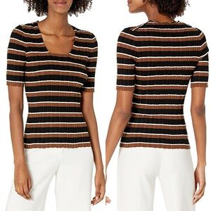 Theory Striped‎ Irregular Rib Po Short Sleeve Sweater